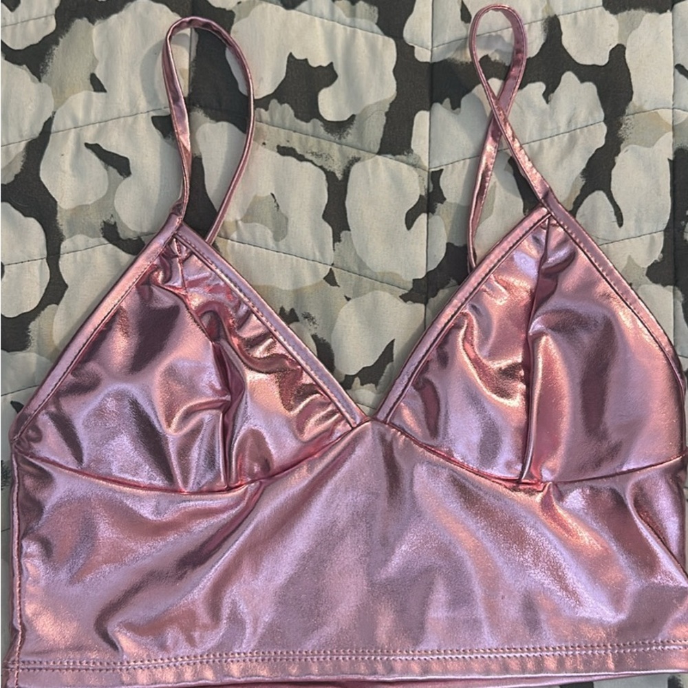 Pink metallic crop top